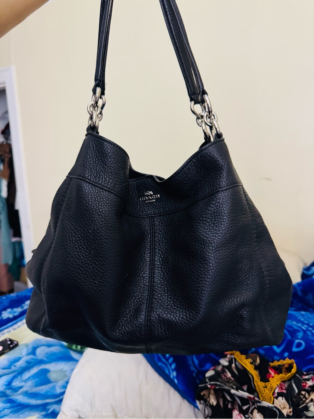 Coach Lexy Pebbled Leather Black Shoulder Bag